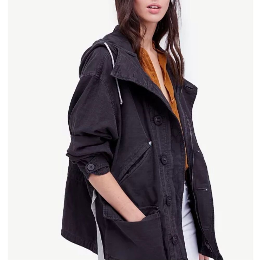 Free People Joshua Tree Hooded Jacket Size XS Black Super Oversized
